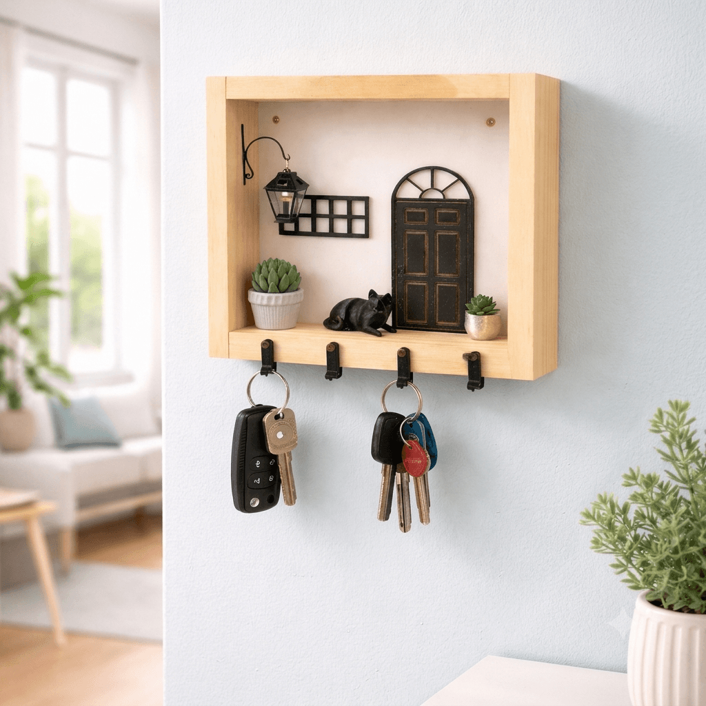 Porta Llaves, Diorama HomeCat, Cuadro Decorativo En Madera